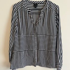 Worthington Black and White Striped Blouse Size Medium